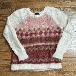 J. Crew M Mohair/Wool Blend Cream and Pink Crew Neck Sweater
